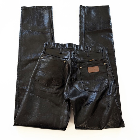 VTG WRANGLER Jeans Womens 27 Black Coated Denim Faux Leather High Rise Vinyl - Picture 15 of 15